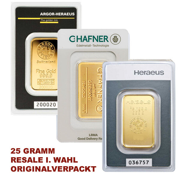25 Gramm Goldbarren RESALE originalverpackt I. Wahl | LBMA