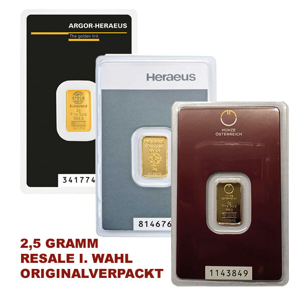 2,5 Gramm Goldbarren RESALE originalverpackt I. Wahl | LBMA