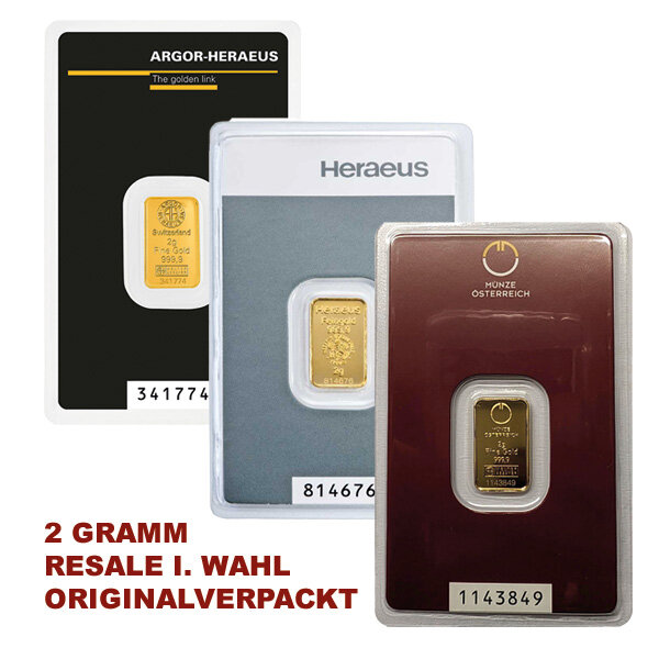 2 Gramm Goldbarren RESALE originalverpackt I. Wahl | LBMA