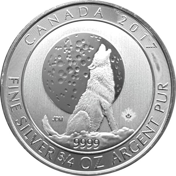 Kanada Wolf im Mondschein 2017 3/4 oz Silber - 2. Wahl