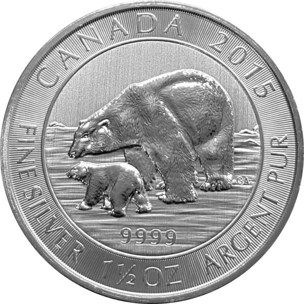 Kanada Polarbär mit Jungem 2015 1,5 oz Silber