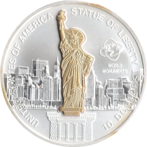 Cook Islands 10 Dollars 2006 - Weltdenkmäler "Freiheitsstatue" - Silber PP Skulpturmünze teilvergoldet