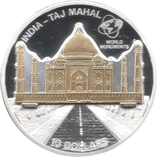 Cook Islands 10 Dollars 2007 - Weltdenkmäler "Taj Mahal" - Silber PP Skulpturmünze teilvergoldet