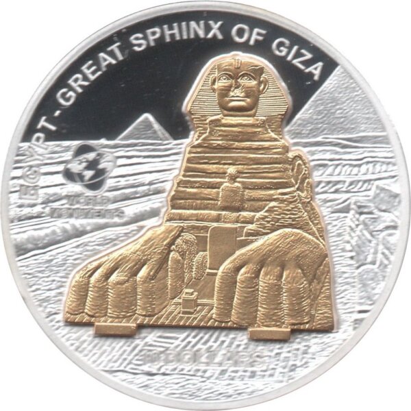 Cook Islands 10 Dollars 2008 - Weltdenkmäler "Große Sphinx von Gizeh" - Silber PP Skulpturmünze teilvergoldet