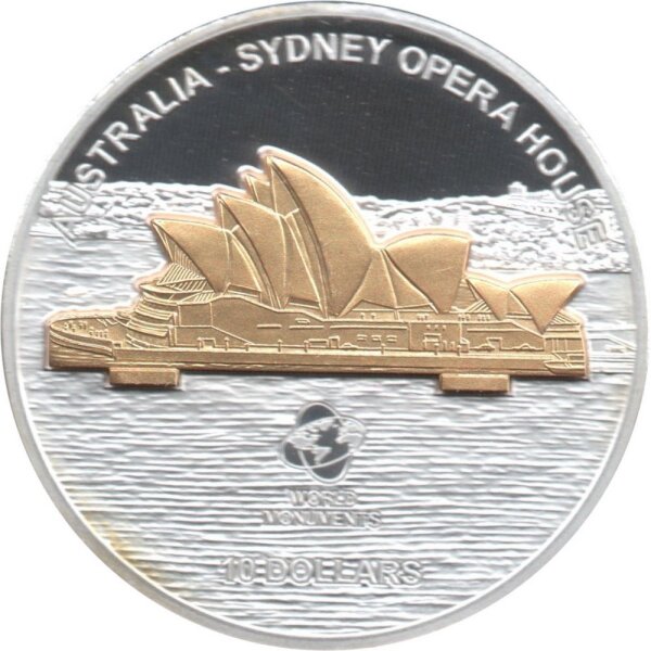 Cook Islands 10 Dollars 2008 - Weltdenkmäler "Opernhaus von Sydney" - Silber PP Skulpturmünze teilvergoldet