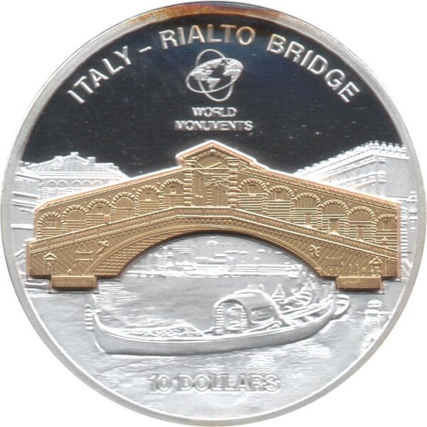 Cook Islands 10 Dollars 2009 - Weltdenkmäler "Rialto Brücke" - Silber PP Skulpturmünze teilvergoldet