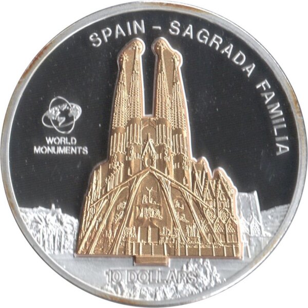 Cook Islands 10 Dollars 2009 - Weltdenkmäler "Sagrada Familia" - Silber PP Skulpturmünze teilvergoldet