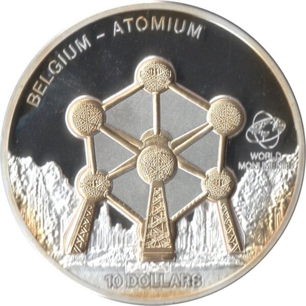 Cook Islands 10 Dollars 2010 - Weltdenkmäler "Atomium" - Silber PP Skulpturmünze teilvergoldet