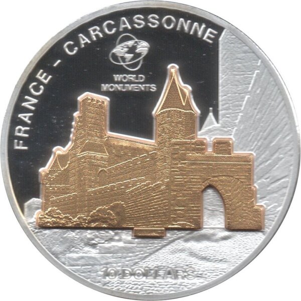 Cook Islands 10 Dollars 2010 - Weltdenkmäler "Carcassonne" - Silber PP Skulpturmünze teilvergoldet
