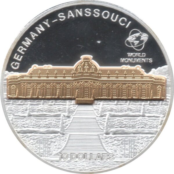 Cook Islands 10 Dollars 2010 - Weltdenkmäler "Schloss Sanssouci" - Silber PP Skulpturmünze teilvergoldet