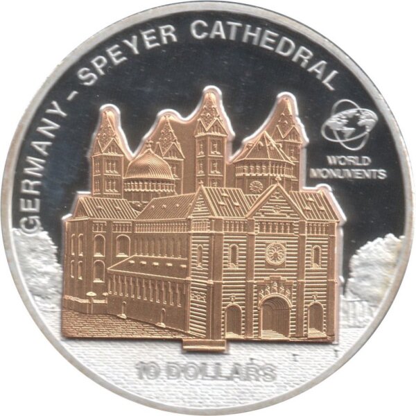 Cook Islands 10 Dollars 2011 - Weltdenkmäler "Kaiserdom zu Speyer" - Silber PP Skulpturmünze teilvergoldet