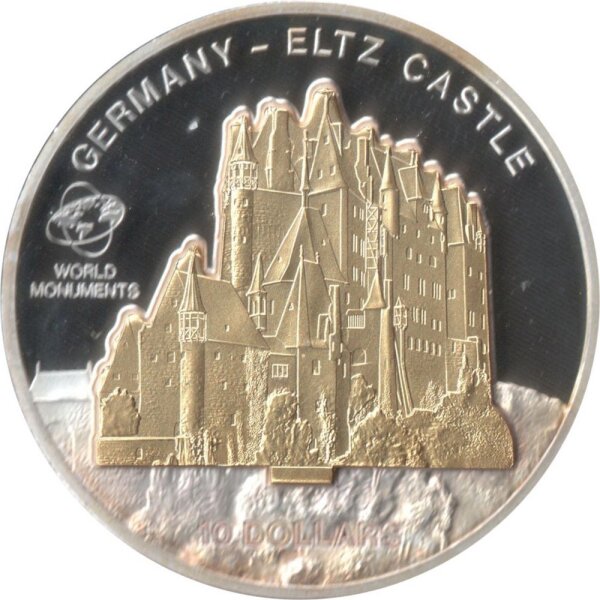 Cook Islands 10 Dollars 2011 - Weltdenkmäler "Burg Eltz" - Silber PP Skulpturmünze teilvergoldet