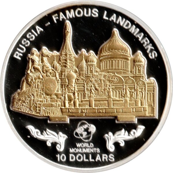 Cook Islands 10 Dollars 2012 - Weltdenkmäler "Russland-Collage" - Silber PP Skulpturmünze teilvergoldet