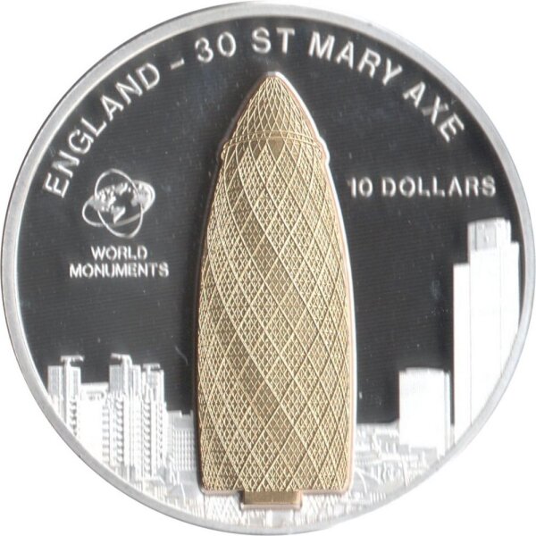 Cook Islands 10 Dollars 2013 - Weltdenkmäler "30 St. Mary Axe" - Silber PP Skulpturmünze teilvergoldet