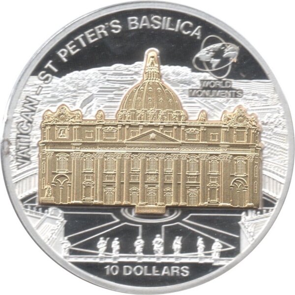 Cook Islands 10 Dollars 2013 - Weltdenkmäler "Petersdom" - Silber PP Skulpturmünze teilvergoldet