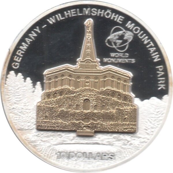 Cook Islands 10 Dollars 2013 - Weltdenkmäler "Bergpark Wilhelmshöhe" - Silber PP Skulpturmünze teilvergoldet