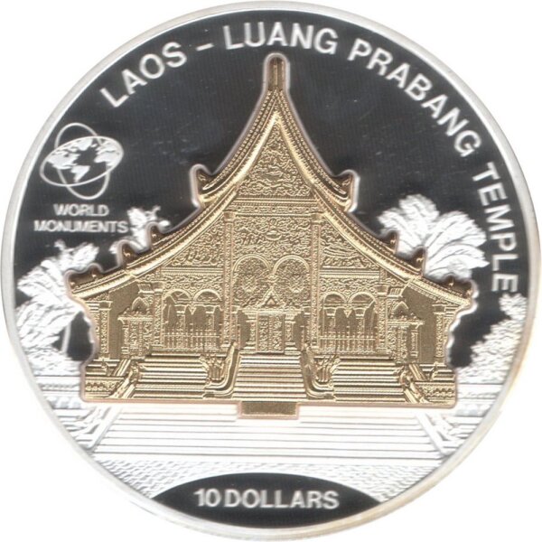 Cook Islands 10 Dollars 2014 - Weltdenkmäler "Haw Pha Bang" - Silber PP Skulpturmünze teilvergoldet
