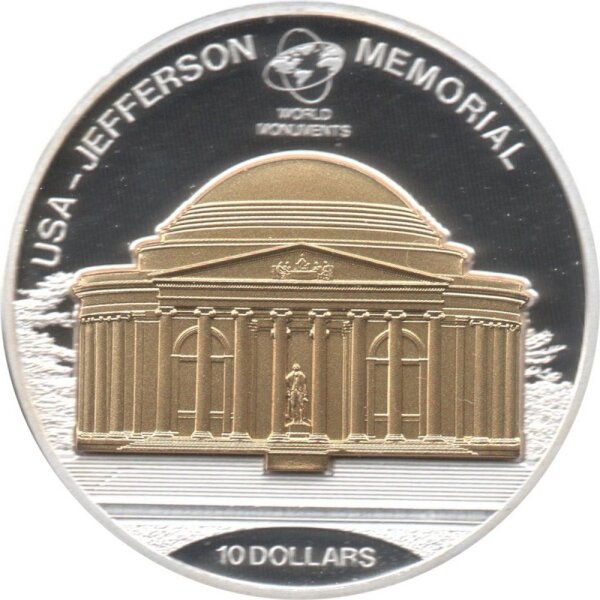 Cook Islands 10 Dollars 2014 - Weltdenkmäler "Jefferson Memorial" - Silber PP Skulpturmünze teilvergoldet