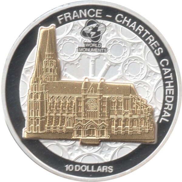 Cook Islands 10 Dollars 2014 - Weltdenkmäler "Kathedrale von Chartres" - Silber PP Skulpturmünze teilvergoldet