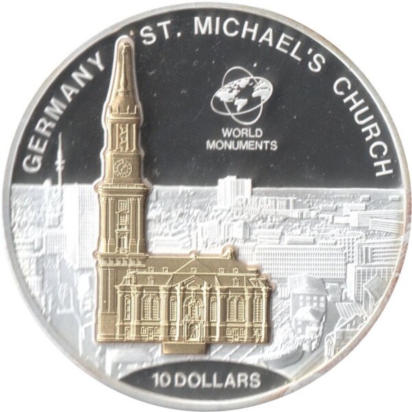 Cook Islands 10 Dollars 2015 - Weltdenkmäler "Hamburger Michel" - Silber PP Skulpturmünze teilvergoldet