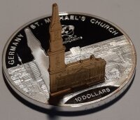 Cook Islands 10 Dollars 2015 - Weltdenkmäler "Hamburger Michel" - Silber PP Skulpturmünze teilvergoldet