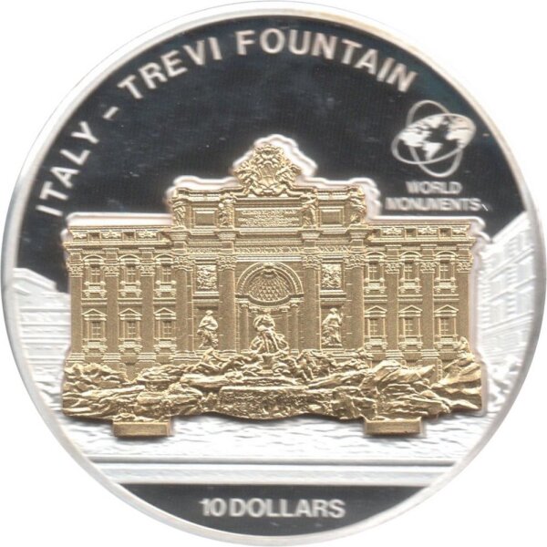 Cook Islands 10 Dollars 2015 - Weltdenkmäler "Trevi-Brunnen" - Silber PP Skulpturmünze teilvergoldet