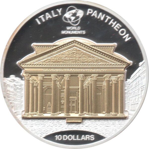 Cook Islands 10 Dollars 2015 - Weltdenkmäler "Pantheon Rom" - Silber PP Skulpturmünze teilvergoldet
