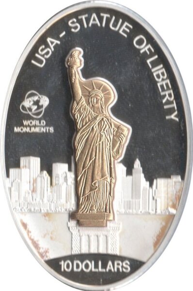 Cook Islands 10 Dollars 2016 - Weltdenkmäler "Freiheitsstatue" - Silber PP Skulpturmünze teilvergoldet