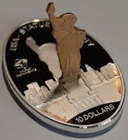 Cook Islands 10 Dollars 2016 - Weltdenkmäler "Freiheitsstatue" - Silber PP Skulpturmünze teilvergoldet