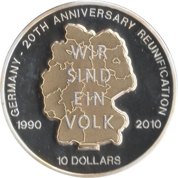 Nauru 10 Dollars 2010 - 20 Jahre Deutsche Einheit - Silber PP Skulpturmünze teilvergoldet