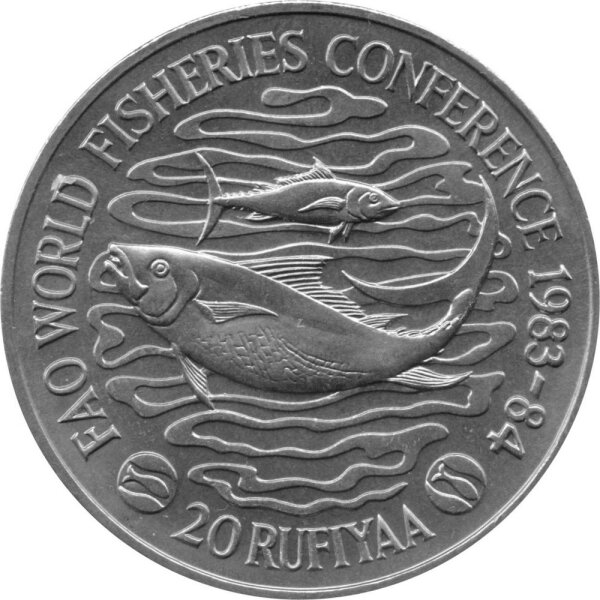 Malediven 20 Rufiyaa 1984 - F.A.O. Weltfischereikonferenz "Thunfische" - Kupfer-Nickel