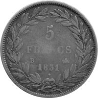 Frankreich 5 Francs 1831  - König Louis Philippe I. 1830-1848 - Silber KM#735.2