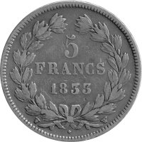 Frankreich 5 Francs 1833  - König Louis Philippe I. 1830-1848 - Silber KM#749.13