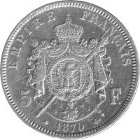 Frankreich 5 Francs 1870  - Kaiser Napoleon III. 1852-1870 - Silber KM#799.1