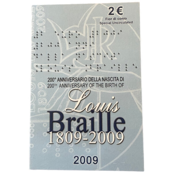 Italien 2 Euro 2009 "Louis Braille" - Coincard