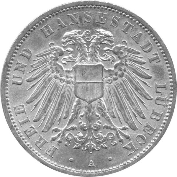 J.082 Lübeck 3 Mark 1912 -A- Stadtwappen - Silber vz