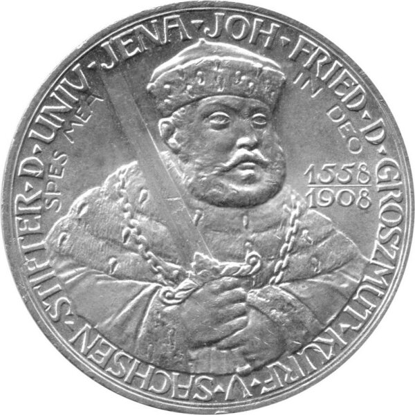 J.161 Sachsen-Weimar-Eisenach 5 Mark 1908 -A- Großherzog Wilhelm Ernst - 350 Jahre Universität Jena - Silber vz