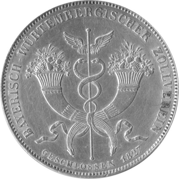Bayern 1 Konventionstaler "Geschichtstaler - Bayerisch-württembergischer Zollvertrag" 1827 - König Ludwig I. 1825-1848, KM#731