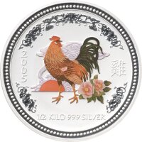 Australien Lunar I 15 Dollars 2005 Jahr des Hahns 1/2 Kilo Silber - PP teilcoloriert