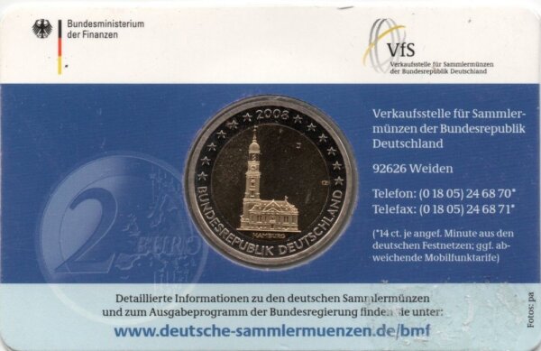 Deutschland 2 Euro 2008 "Kirche St. Michaelis" J - Coincard PP