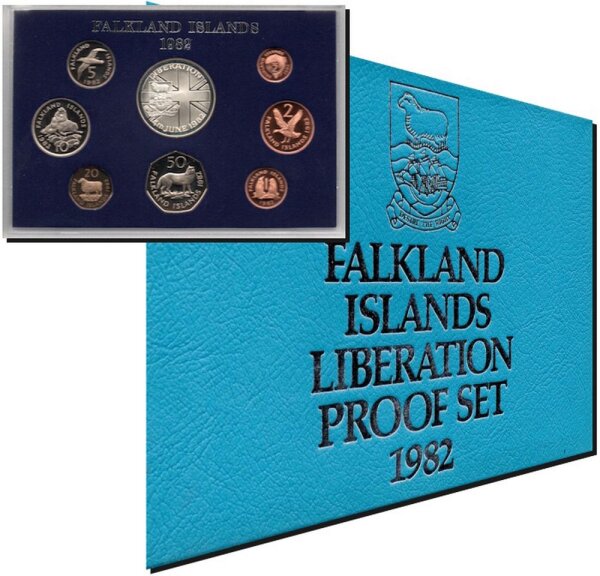 Falkland Inseln Kursmünzensatz 1982 mit Silber-Gedenkmünze - PP
