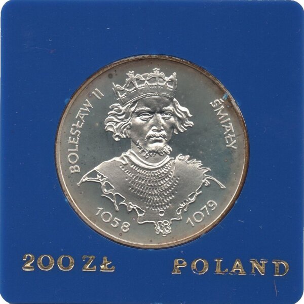 Polen 200 Zlotych 1981 - König Boleslaw II. "Der Kühne" - Silber PP in Originalkapsel