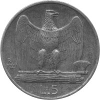 Italien 5 Lire 1927 - König Vittorio Emanuele III. - Silber