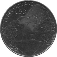 Vatikan 50 Lire 1966 - Papst Paul VI. - Edelstahl