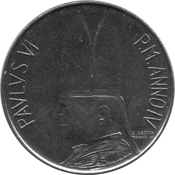 Vatikan 100 Lire 1966 - Papst Paul VI. - Edelstahl