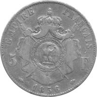Frankreich 5 Francs 1856 A - Kaiser Napoleon III. 1852-1870 - Silber KM#782.1