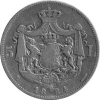 Rumänien 5 Lei 1884 - König Karl I. - Silber