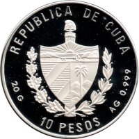 Kuba 10 Pesos 1994 - Karibische Fauna "Delfine" - Silber PP