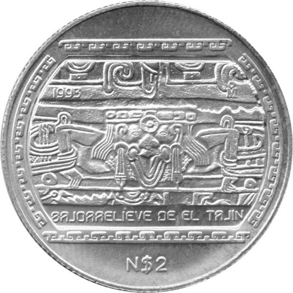Mexiko 2 Pesos 1993 - Bajorrelieve de El Tajin - 1/2 oz Silber