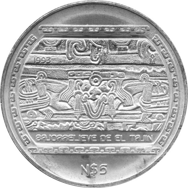 Mexiko 5 Pesos 1993 - Bajorrelieve de El Tajin - 1 oz Silber